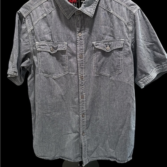 Gray Casual Button Down Shirt with Collared Neckline - Picture 1 of 5